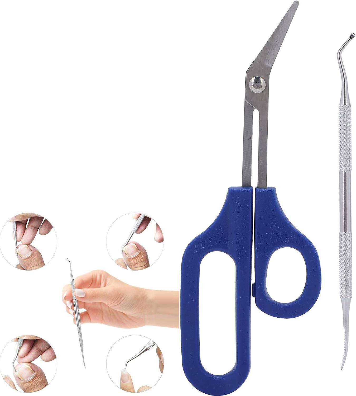 Horoper Handled Toenail Scissors Toenail File Kit Stainless Steel Nail Clipperong Handle and Angled Blades with Ingrown Toenail File for Thick Nails