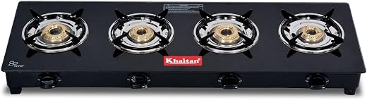 Khaitan 4B BP GIO Black Glass Manual Gas Stove (4 Burners)