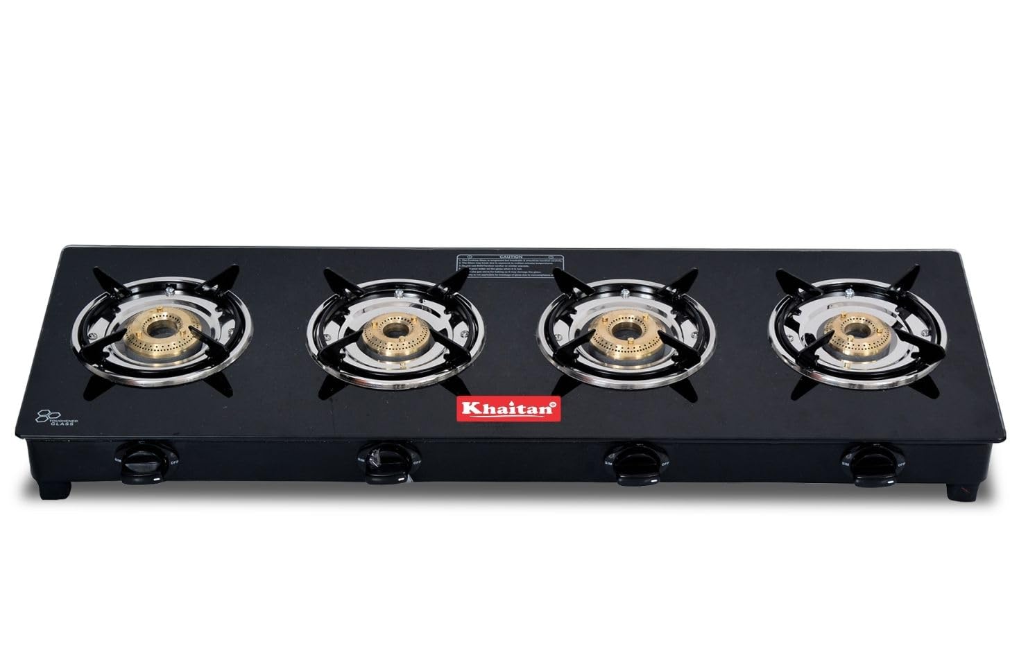 Khaitan 4B BP JIO Black Glass Manual Gas Stove (4 Burners)