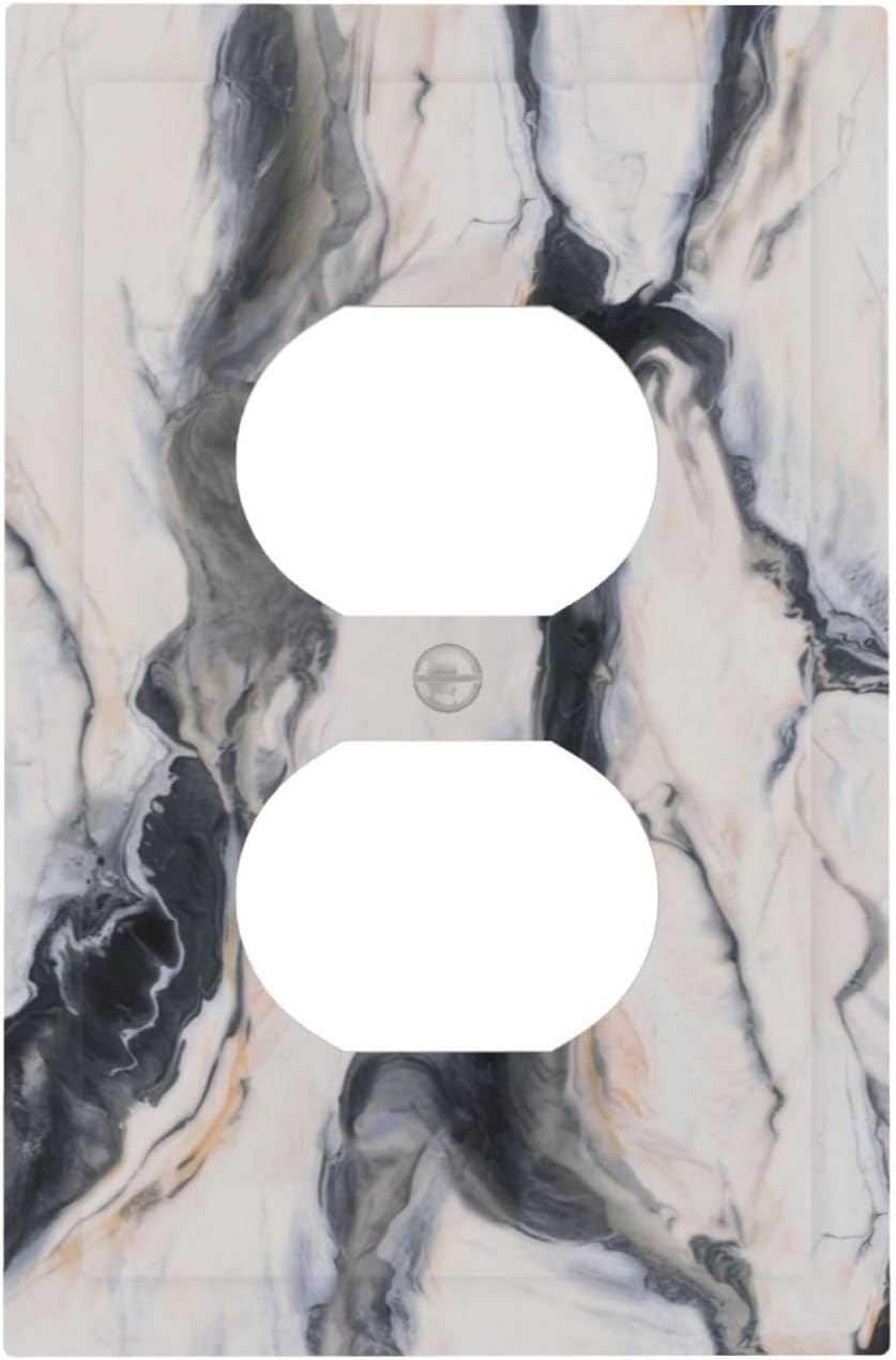 Abstract Marble Textured Modern Luxury Print Outlet Covers 1 Gang Duplex Light Switch Cover Decorative Switch Plates Electrical Receptacle Faceplate Wall Plate for Bathroom Kitchen Decor