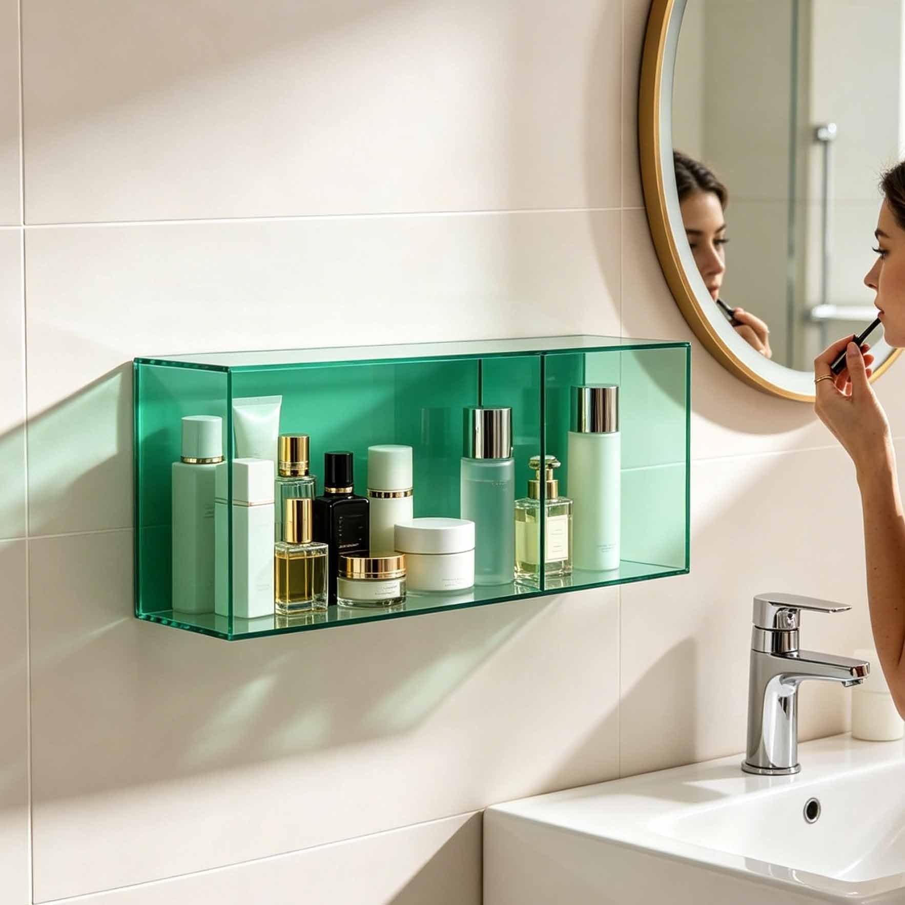 Dalumian Green Acrylic Display Shelf Wall Mounted, Floating Shelves For Bathroom, Hanging Magazine Rack, Nail Polish Book Decoration Makeup Perfume Organizer(Green)