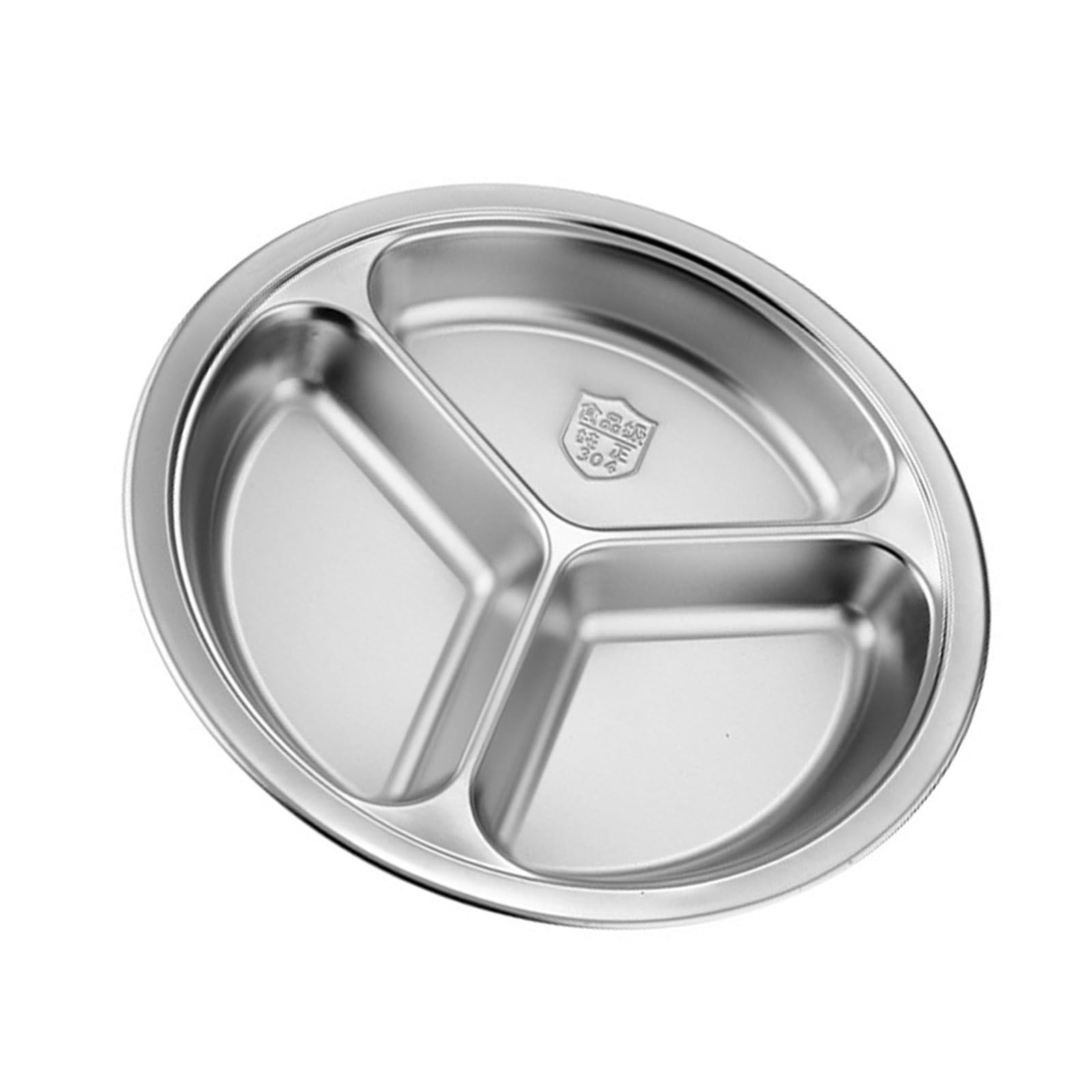 Gtylf B 3-Compartment Stainless Steel Round Serving Plate | Dishwasher Safe, Space-Saving For Kitchen/Dorm Stainless Steel Platter