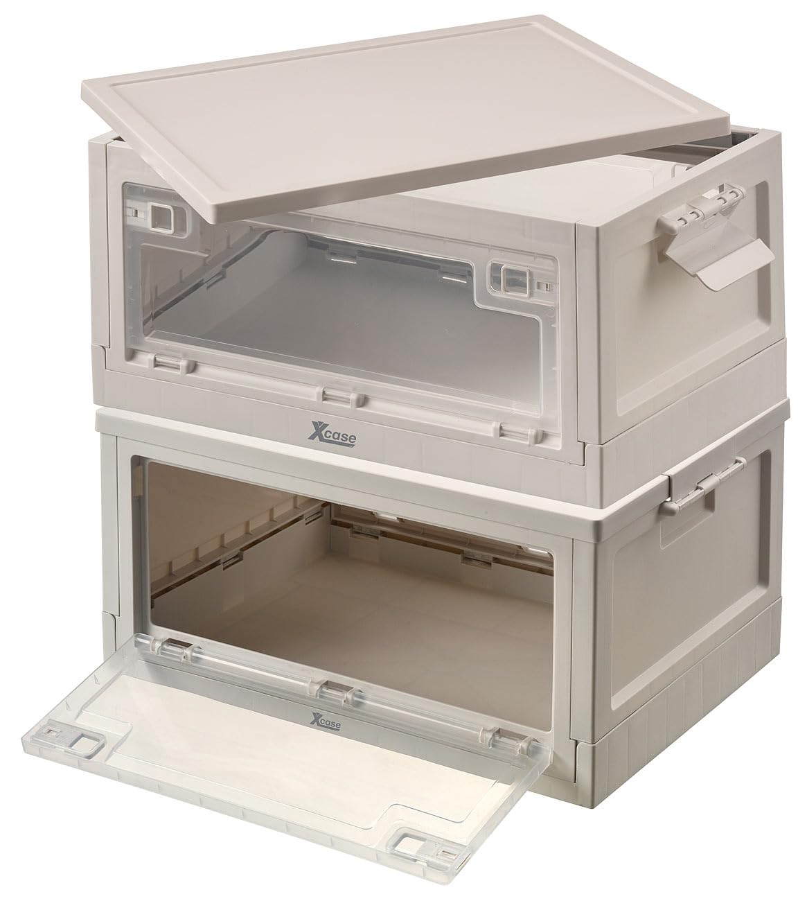 Xcase Stapelboxen: 4er-Set Faltbare Aufbewahrungsboxen mit Deckel, 4 Rollen, 45 l, weiß (Aufbewahrung Boxen mit Deckel, platzsparende Aufbewahrungsboxen, Regal)