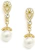 Mariell Clip On Gold Wedding Earrings for Brides, Round Pearl Drop Clip-On CZ Bridal Earring for Women