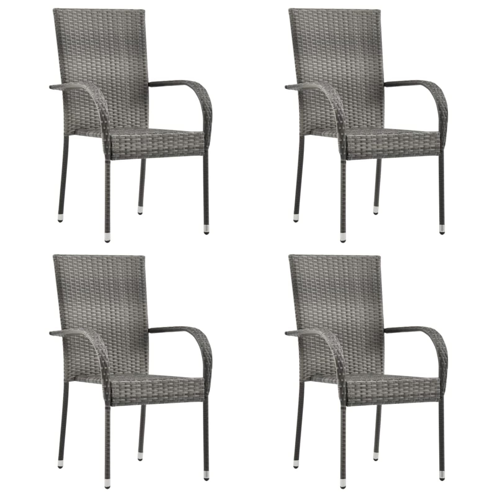 Chaise de jardin extérieur LAPOOH 4 pièces en résine tressée grise résistante aux intempéries