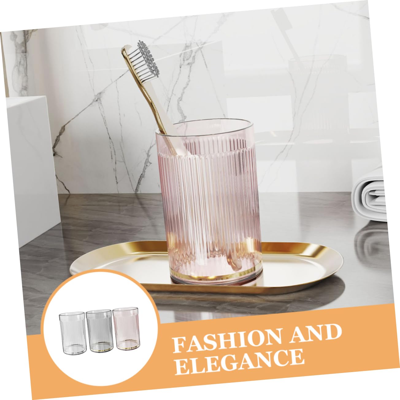 KONTONTY 3pcs Simple Mouthwash Cup Brush Holder Set Reusable Drinking Cups for Bathroom Toothbrush Holder Camping Travel