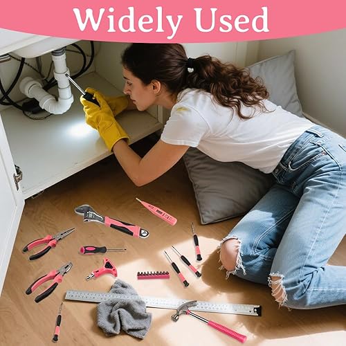 Miniatura 6 de Juego de herramientas rosas de 103 piezas, caja de herramientas para el hogar para mujeres con estuche de almacenamiento, kit de herramientas