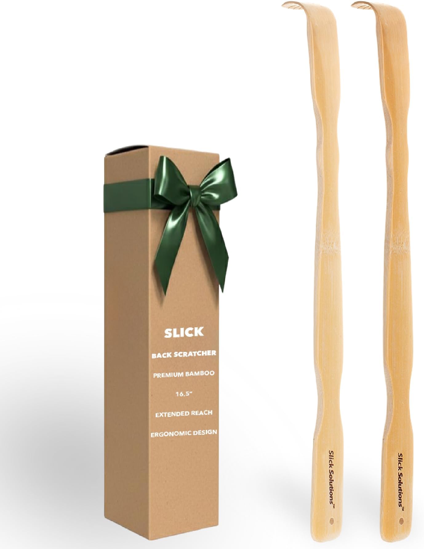 Slick- Bamboo Back Scratcher, 16.5”, 2 Pack, Wooden Back Scratcher Long Handle for Men and Women