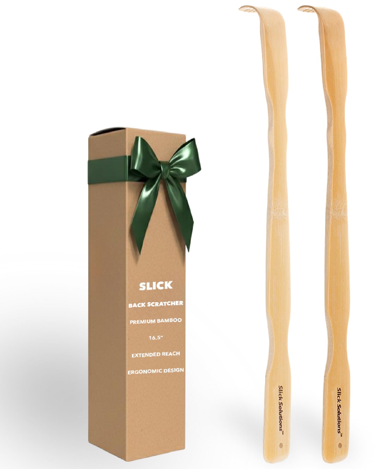 Slick- Bamboo Back Scratcher, 16.5”, 2 Pack, Wooden Back Scratcher Long Handle for Men and Women