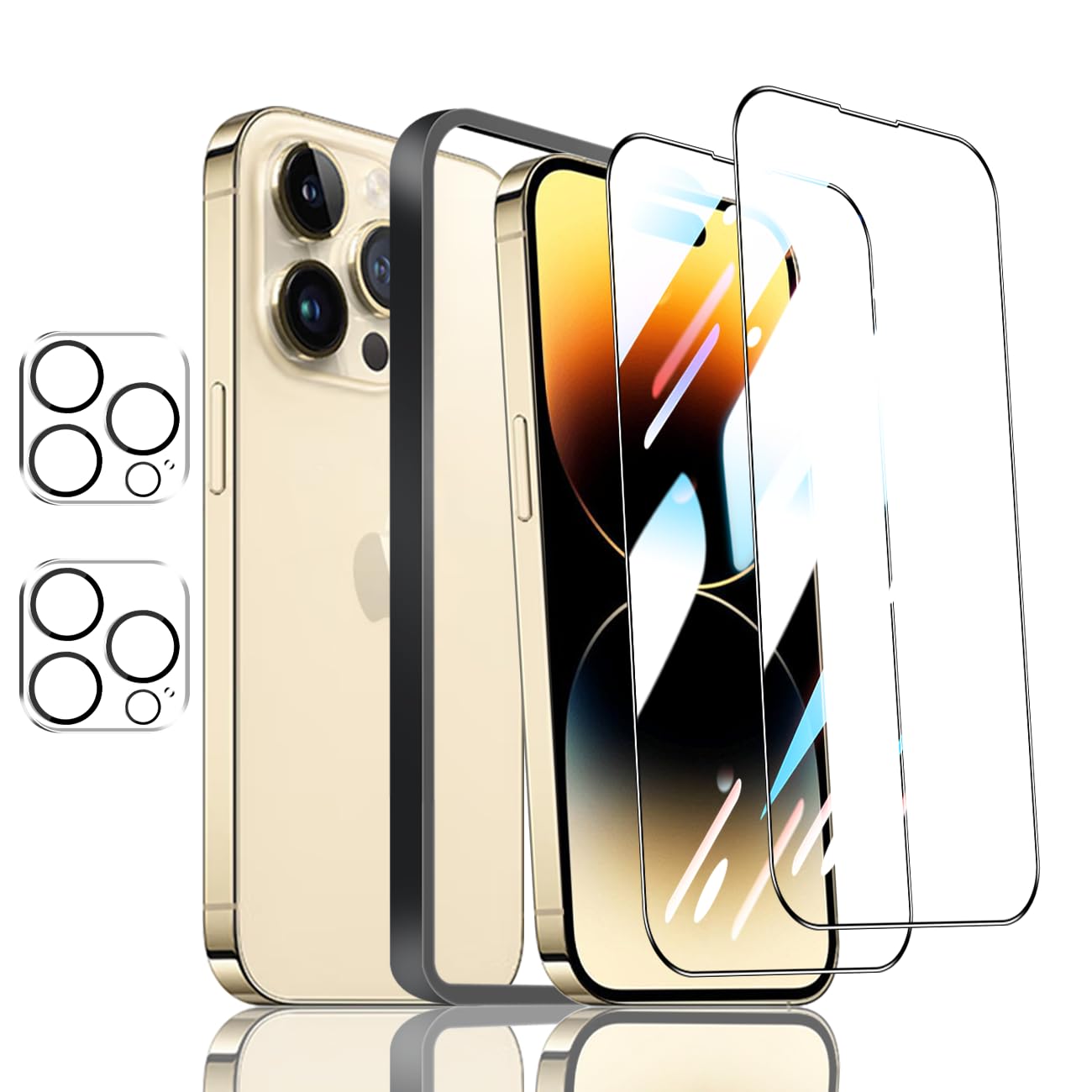 対応 iPhone 14 Pro フィルム ガイド枠付き 【2* iPhone14 pro ガラスフィルム + 2* iPhone14 pro レンズ保護フィルム + 1* iPhone14 proガイド枠付き 】表面硬度9H アイフォン14プロ 強化ガラス いpほね14pro 用 保護フィルム 高透過率 飛散防止 高感度タッチ 気泡防止 耐指紋 撥油性 ラウンドエッジ加工 簡単貼り付け seninhi正規品