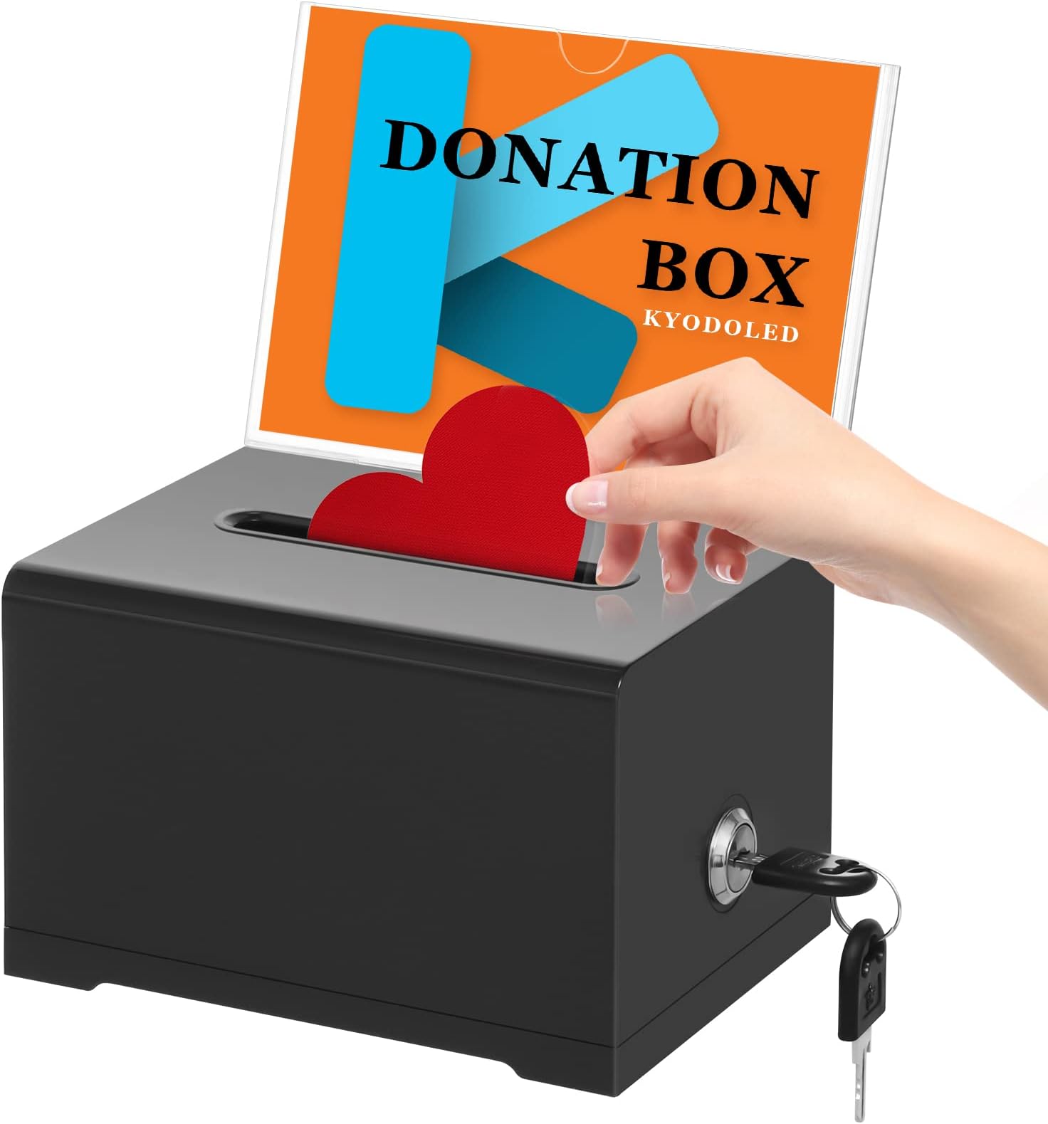 KYODOLED Black Suggestion Box with Slot and Lock for Voting, Donation Box with Sign Holder, Tip Jar, 6.2" x 4.6" x 4.0"