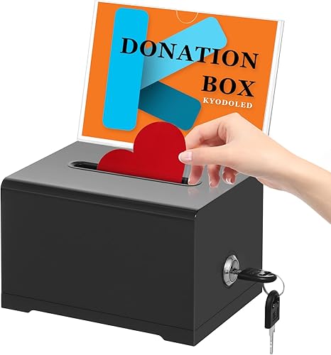 KYODOLED Caja de donaciĂłn negra con cerradura, urna con soporte para letreros, caja de sugerencias para votar, caja de rifas, tarro de puntas de 6.2 KYODOLED Caja de donaciĂłn negra con cerradura, urna con soporte para letreros, caja de sugerencias para votar, caja de rifas, tarro de puntas de 6.2