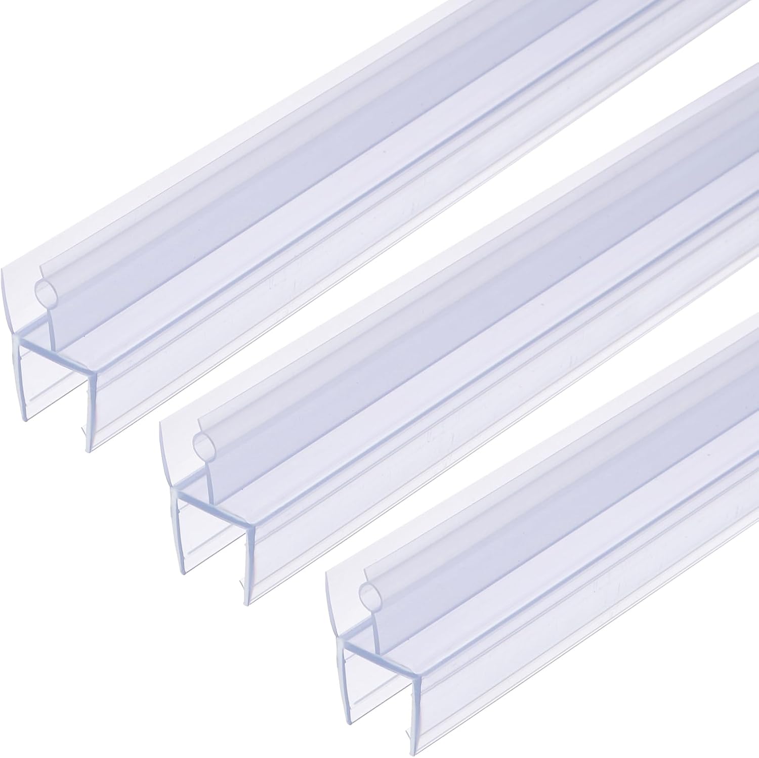 uxcell Shower Door Bottom Seal, Shower Door Sweep for 1/4" Thick Glass 78.5" Long (15.7" x 5 Pcs), 5 Section Segmented Frameless Glass Door Seal Strip with Drip Rail, Clear