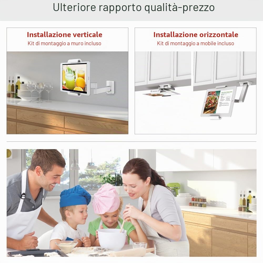 Barkan Supporto per tablet da 7 a 12 pollici, girevole/inclinabile/movimento completo, girevole a 360 gradi, per iPad, Samsung Tab e altro ancora, supporto da parete