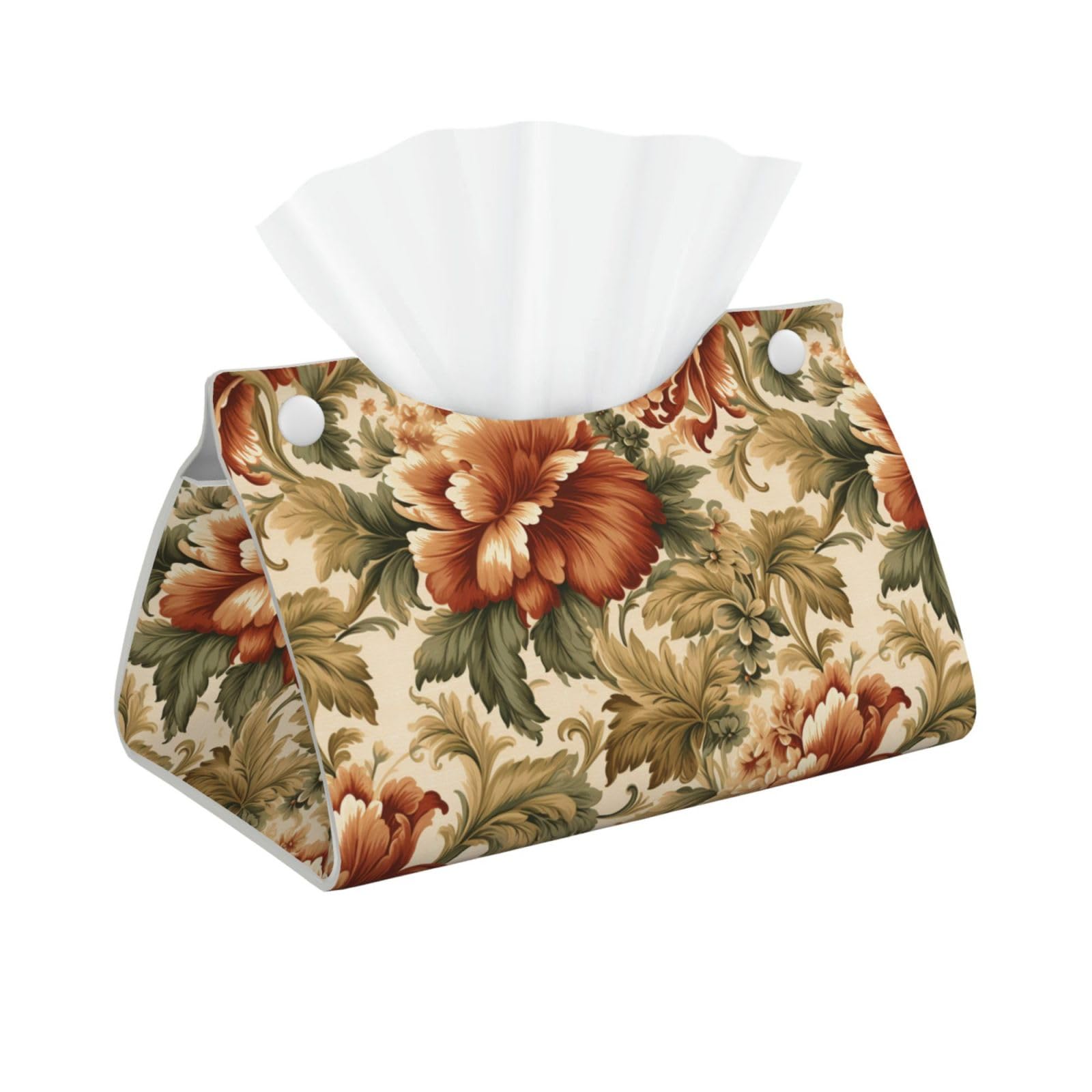 Flowers and Acanthus Leaves Vintage Tissue Box Cover Rectangle Pu Leather Tissue Box Holder for Car Bathroom Bedroom Desk Tabletop Decor
