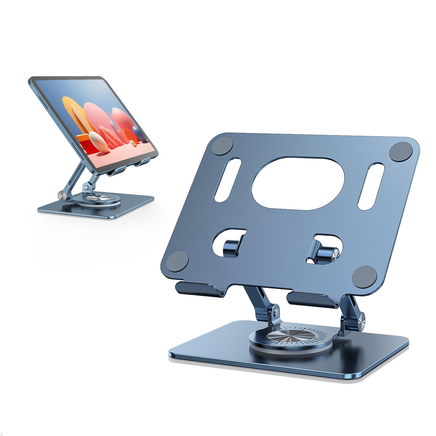 JOIOT Swivel Tablet Stand with 360 Rotating Base, Adjustable Holder for Drawing, Compatible with iPad Pro/Air/Mini and More (Blue)