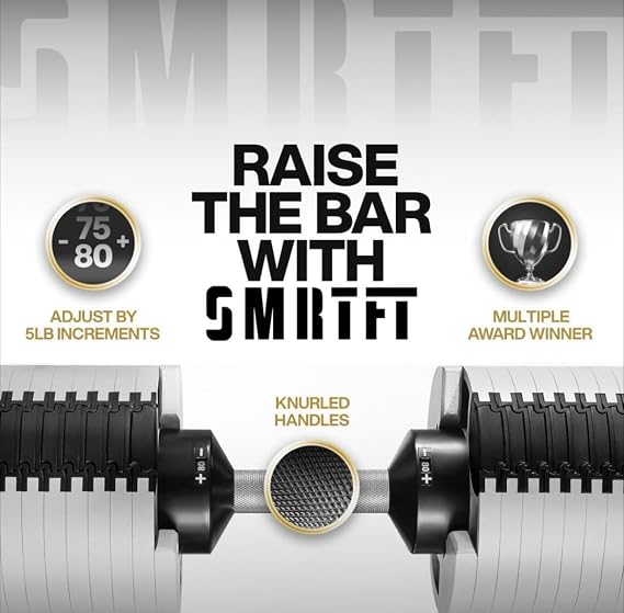 SMRTFT NUOBELL Adjustable Dumbbells 5100 lb Set | Original NUOBELL | 26 Weights in 1 for Home Gym Strength Training | Steel-Knurled Handle | Space-Saving Dumbbell Set of 2 |