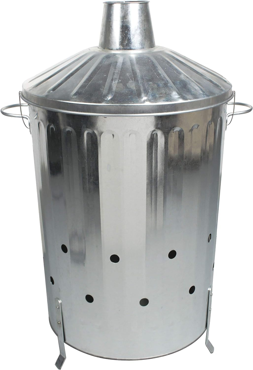 Small Medium Large 15L 60L 90L Litre Metal Galvanised Garden Incinerator Fire Bin Burning Leaves Paper Wood Rubbish Dustbin Shovel and Poker Made in U. K. ([ Medium 60L Incinerator ])