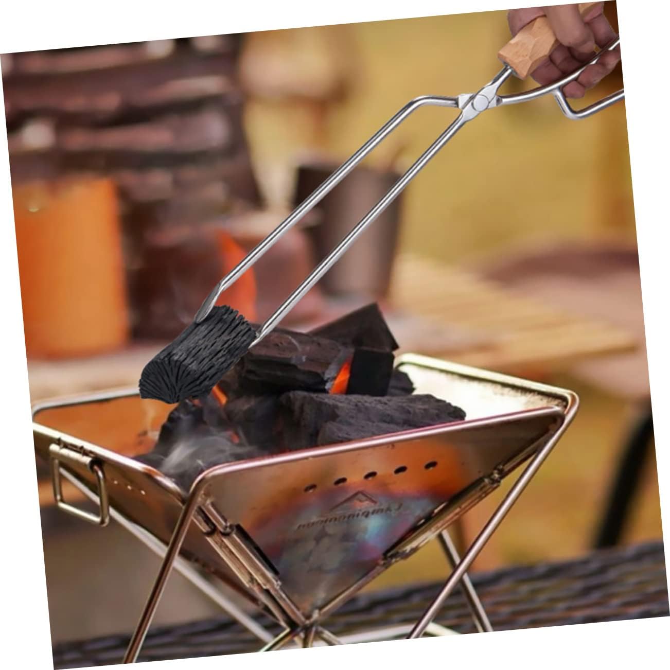 BESPORTBLE Stainless Steel Charcoal Tongs Firewood Clip for Bbq Grilling and Campfire Cooking Lightweight Design for Easy Handling for Outdoor Use