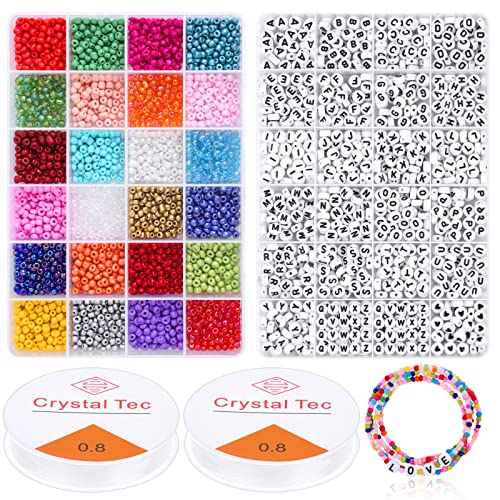 Bracelet Beads for Jewelry Making 4500 pcs 4mm,Beads Craft Kit Set, Bracelet Necklaces Seed Beads 1200pcs A-Z Complete Set Letter Alphabet Beads DIY Art Craft Idea Gifts for Girls Age 6-12
