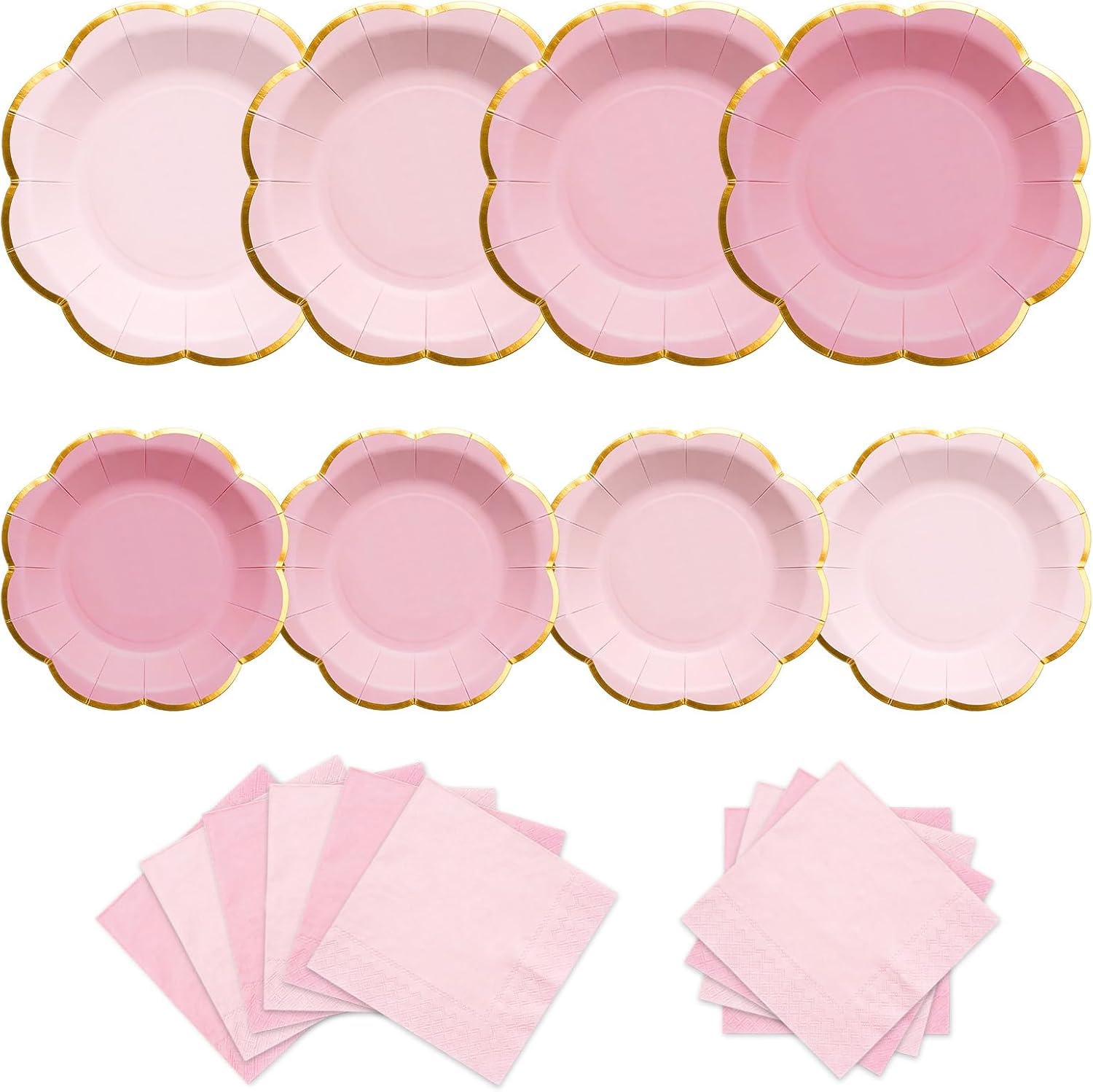 OuMuaMua 60 Pack Disposable Pink Party Paper Plates and Napkins