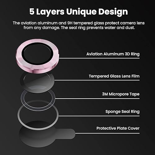 Miniatura 5 de Tensea Protector de lente de cámara para iPhone 13 Mini, protector de lente de cámara de vidrio templado 9H, anillo individual de metal para iPhone