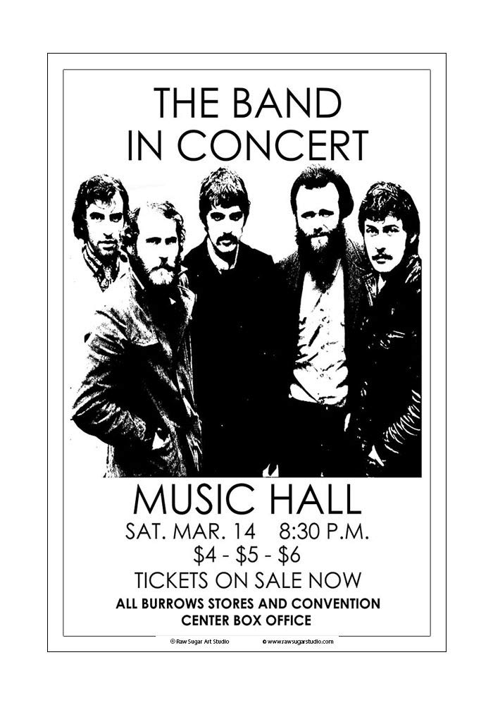 Raw Sugar Art Studio The Band 1970 Cleveland Concert Poster