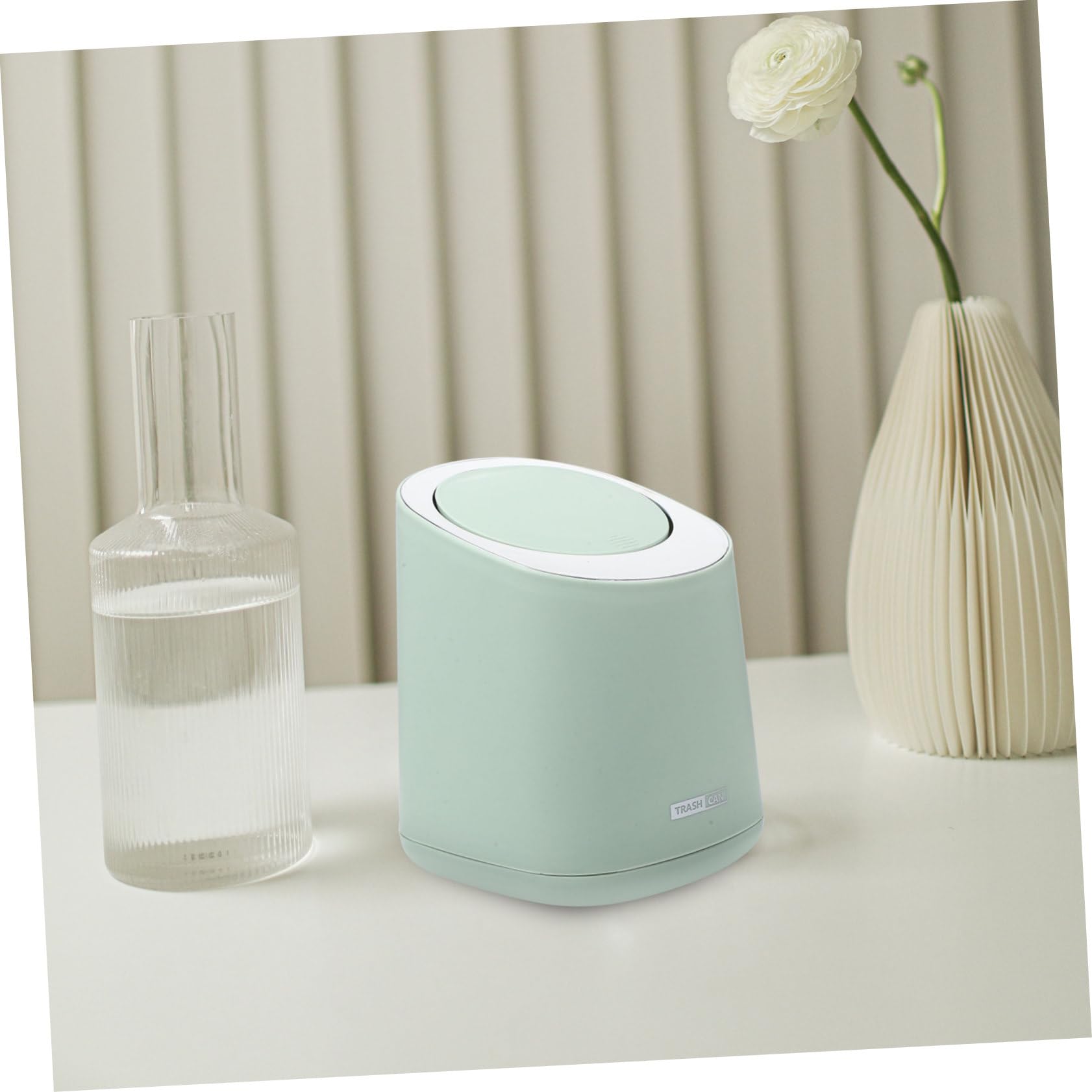 FONDOTIN Desk Waste Can Mini Storage Bin Press Lid Modern Trash Can Lid Green for Home Office