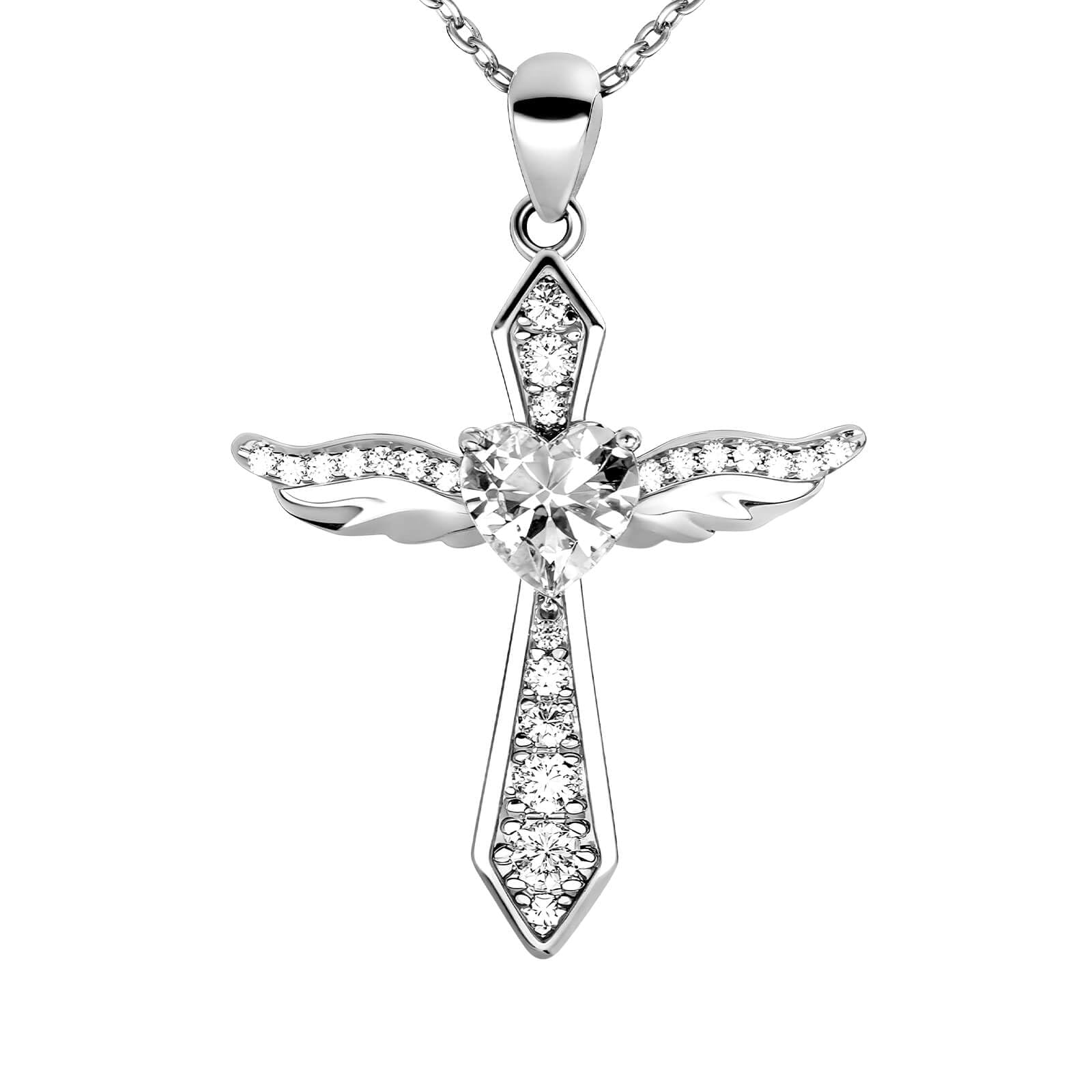 LOVANS Kreuz Kette Halskette Damen Silber 925, Schutzengel Anhänger Jesus Kreuzkette, mit 5A Zirkonia/Opal, Schmuck für Weihnachten, Valentinstag und Ostern (Silber/Gold/Roségold)