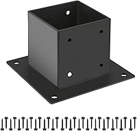 Vista 1 de Base de Poste 4×4, Soportes de Poste de Terraza, Tamaño Interior 3.5"×3.5", Base de Anclaje de Poste de Valla de Acero Grueso, Metal Negro