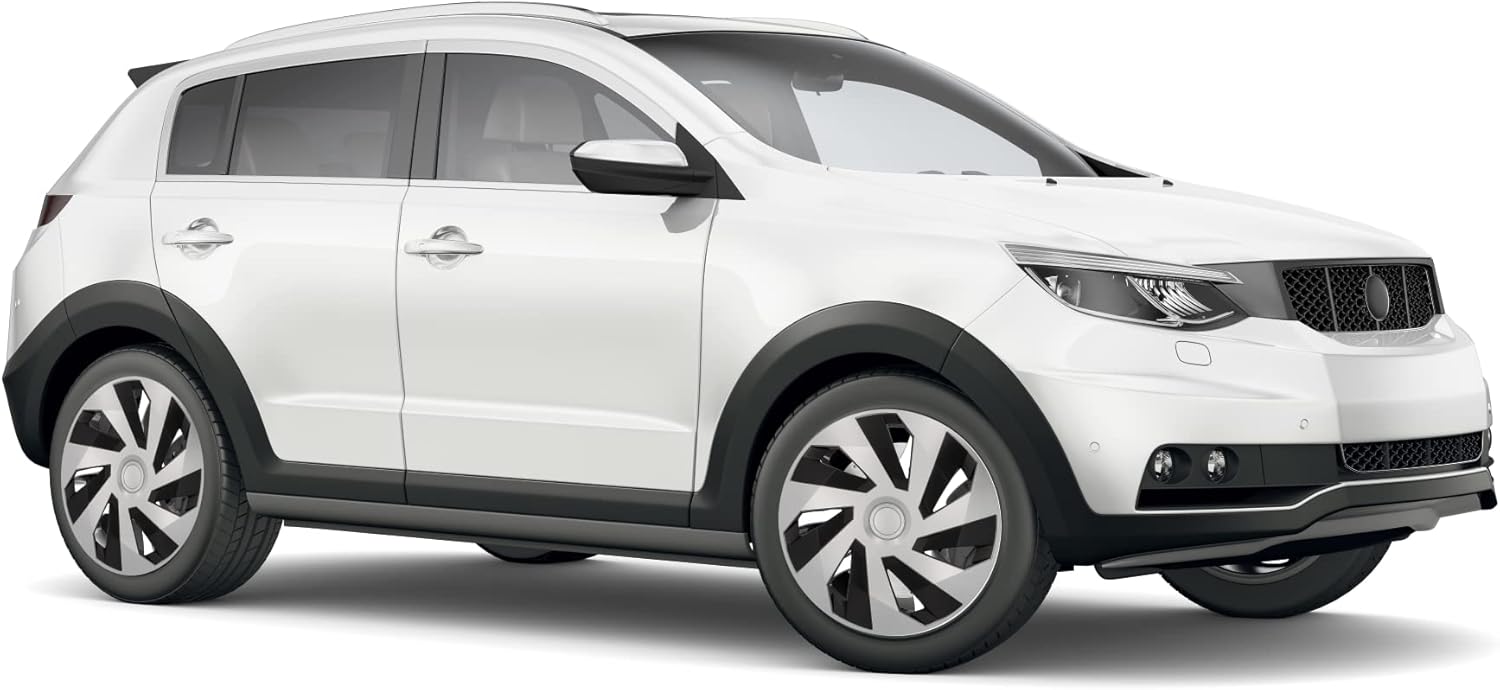 cartrend Flow Hub Caps 16 Inch for All Standard Steel Wheels Made of Special ABS Quality Impact Resistant Dual Layer Metallic Paint Paintable Black Silver (Set of 4)