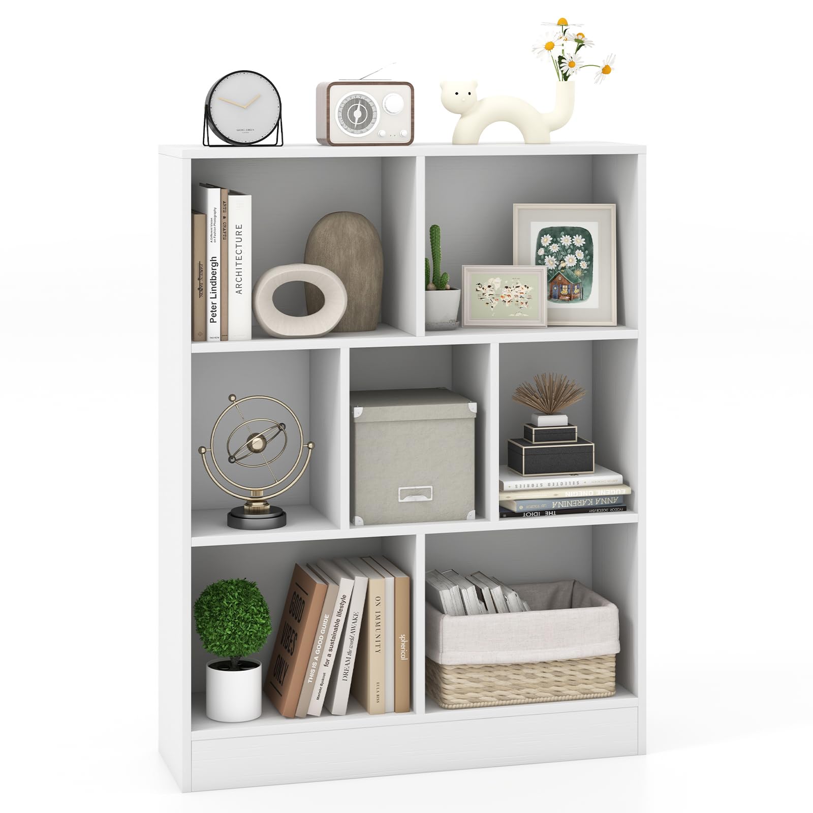 COSTWAY Estanteria de 7 Cubos, Libreria Estanteria con 2 Juegos Antivuelco, Estanteria Madera Salón Dormitorio Habitación, 80 x 24 x 104 cm (Blanco)