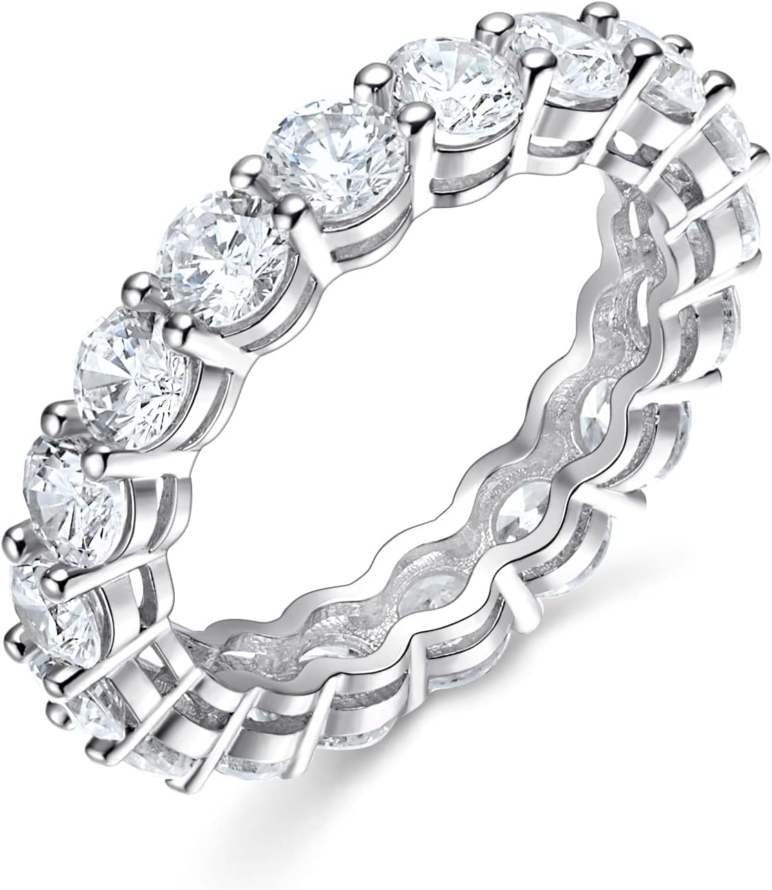 18K White Gold Filled Cubic Zirconia Eternity Band Ring for Women Size 5-10