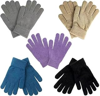 5 Pairs Winter Gloves for Men Women, Thicken Winter Magic Gloves Stretchy Warm Knit Gloves Unisex Full Finger Mittens Gloves for Cold Weather