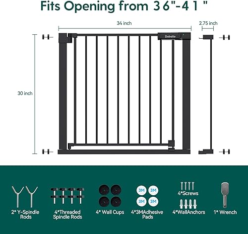 Miniatura 6 de BABELIO Puerta de bebé para puertas y escaleras, puerta para mascotas de 36 a 41 pulgadas con puerta ancha e indicador de cerradura, puerta de