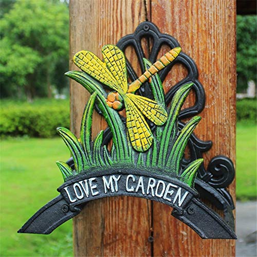 Chengdaorong Iron Hose Holder Love My Garden, Water Pipe Holds Rack Heavy Duty Cast Iron Metal Dragonfly Wall Mounted Hose Butler Rustic Wall Hose Hanger Reel Decorative Indoor Outdoor Hose Rack Reel