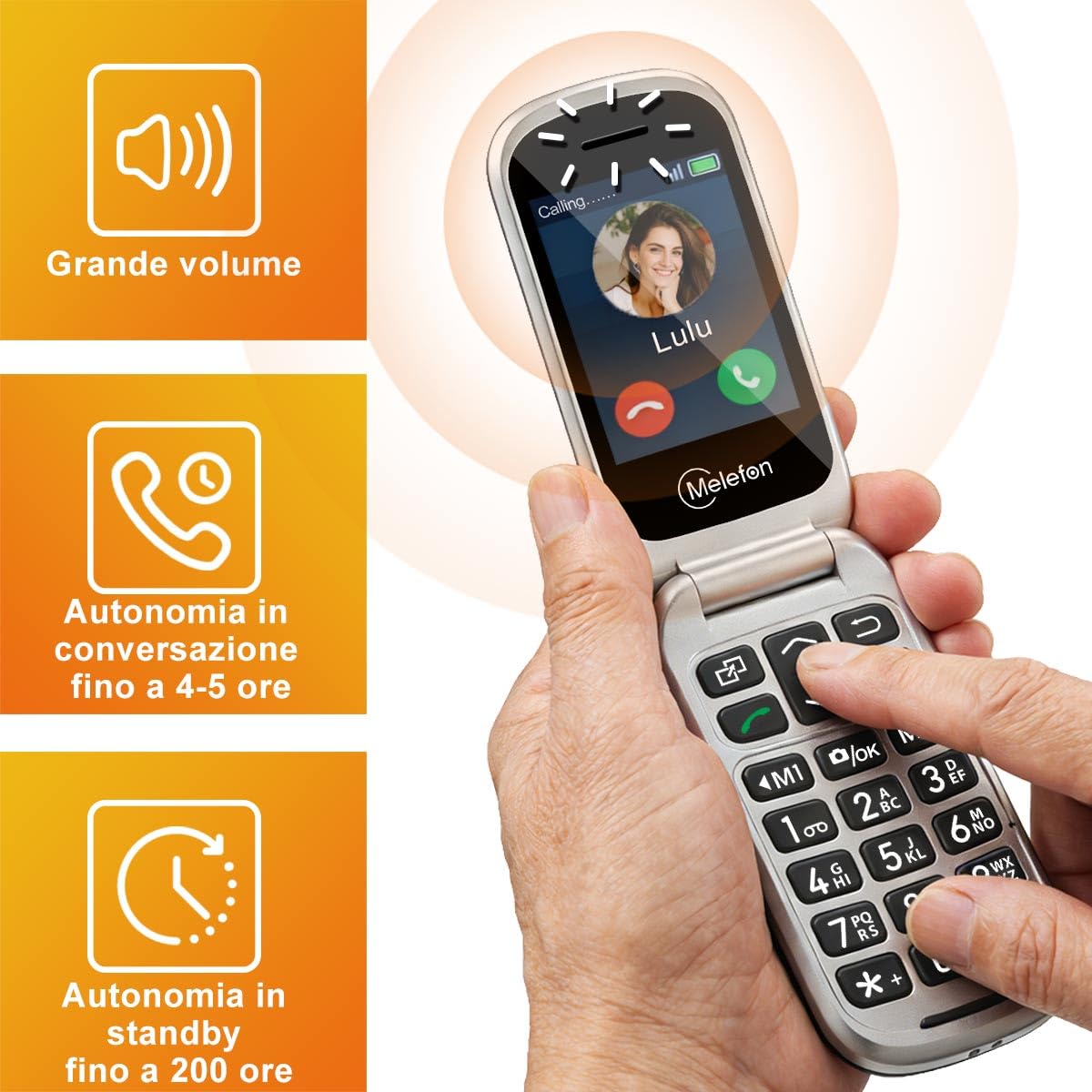 Telefono Cellulare per anziani,4G Flip Telefoni Cellularii con Tasti Grandi,Pantalla 2,4 +1,44 ",Funzione SOS, Volume Alto,Base di RicarIca,1350 mAh Batteria