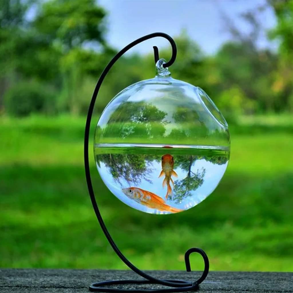 Cuenco de almacenamiento, esférico de cristal hecho a mano para peces de forma redonda, colgante de cristal, pecera, terrario transparente, color blanco