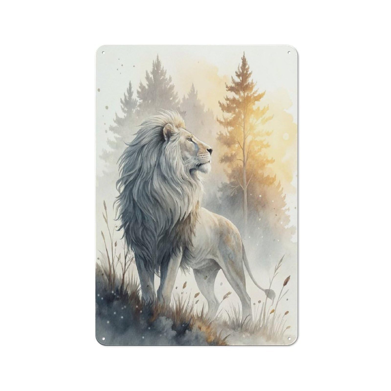 Junmoney Style-13 Majestic White Lion In Misty Forest Decorative Tin Sign 30X20cm, Rustic Rustic Kitchen Decor For Kitchen, Cottage, Porch Or Garden Room