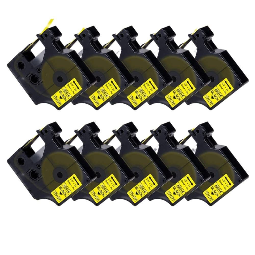 10er-Pack 9 mm 40918-Band Schwarz auf Gelb Etikettenband-Druckerband kompatibel mit D1-Band 40918 Etikettendrucker LabelManager 160 280
