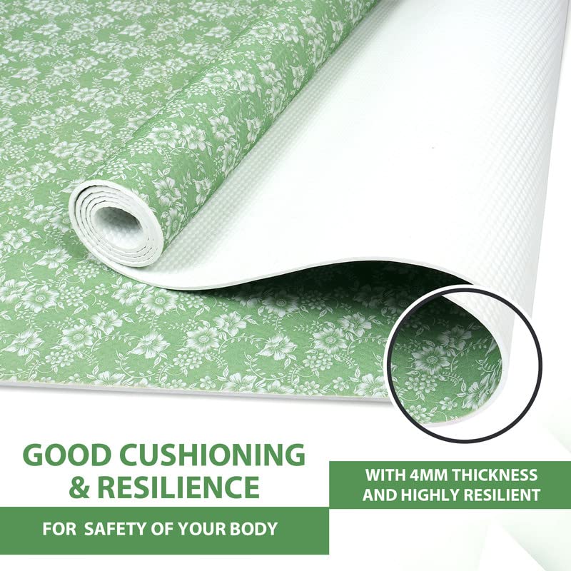 Image of Printed Yoga mats Exercise Mat Anti-Skid 4mm thickness Water /Dirt Proof Lightweight easy to Carry gym workouts for men women children with Carry Strap (Green) (2Fts x 6Fts) (4mm Thickness)