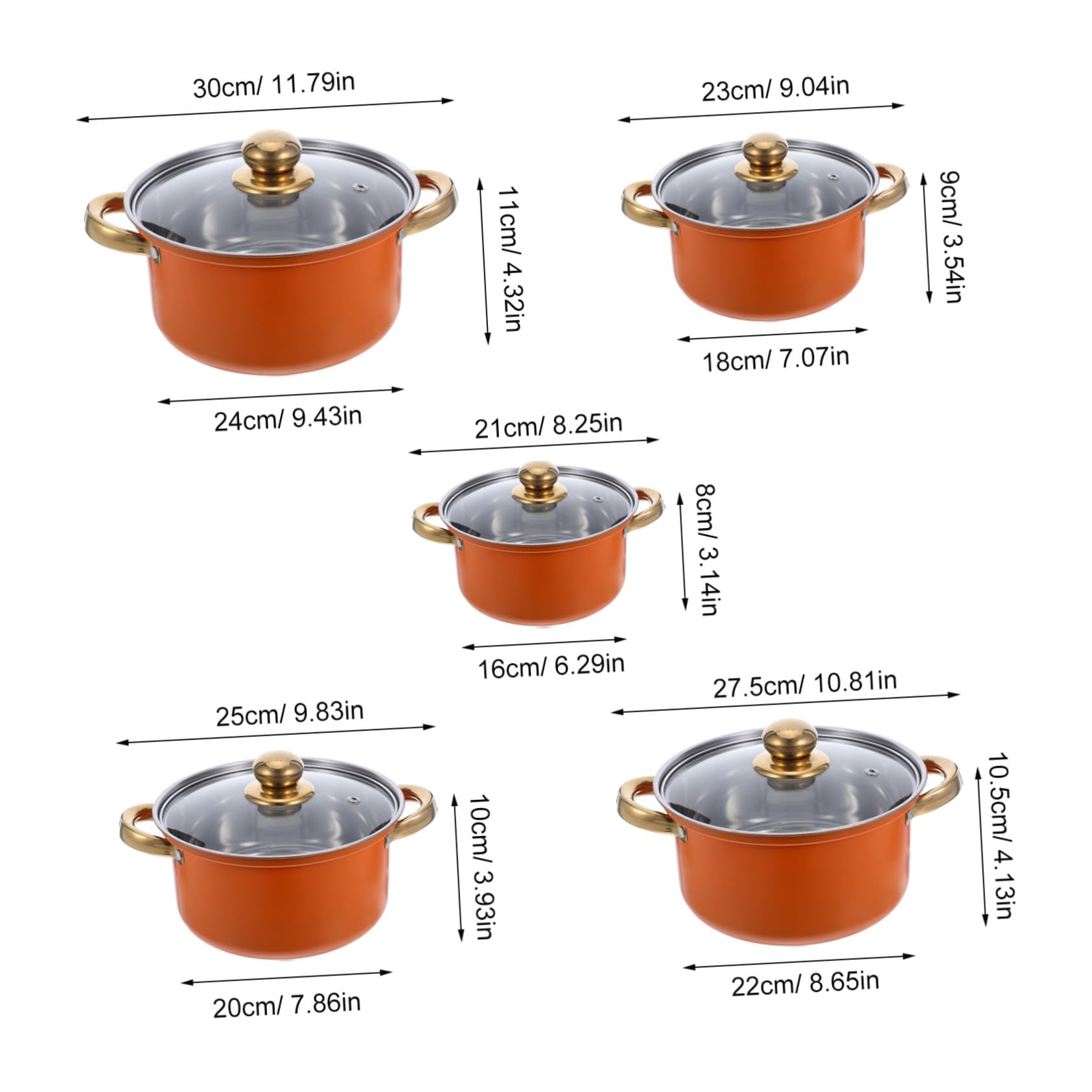 Cabilock Utensilios de Cocina Ollas y Sartenes Antiadherentes Juego de 5 de Acero Inoxidable y Asas Resistentes al Calor con Base Gruesa para Cocina Diaria y Estufas