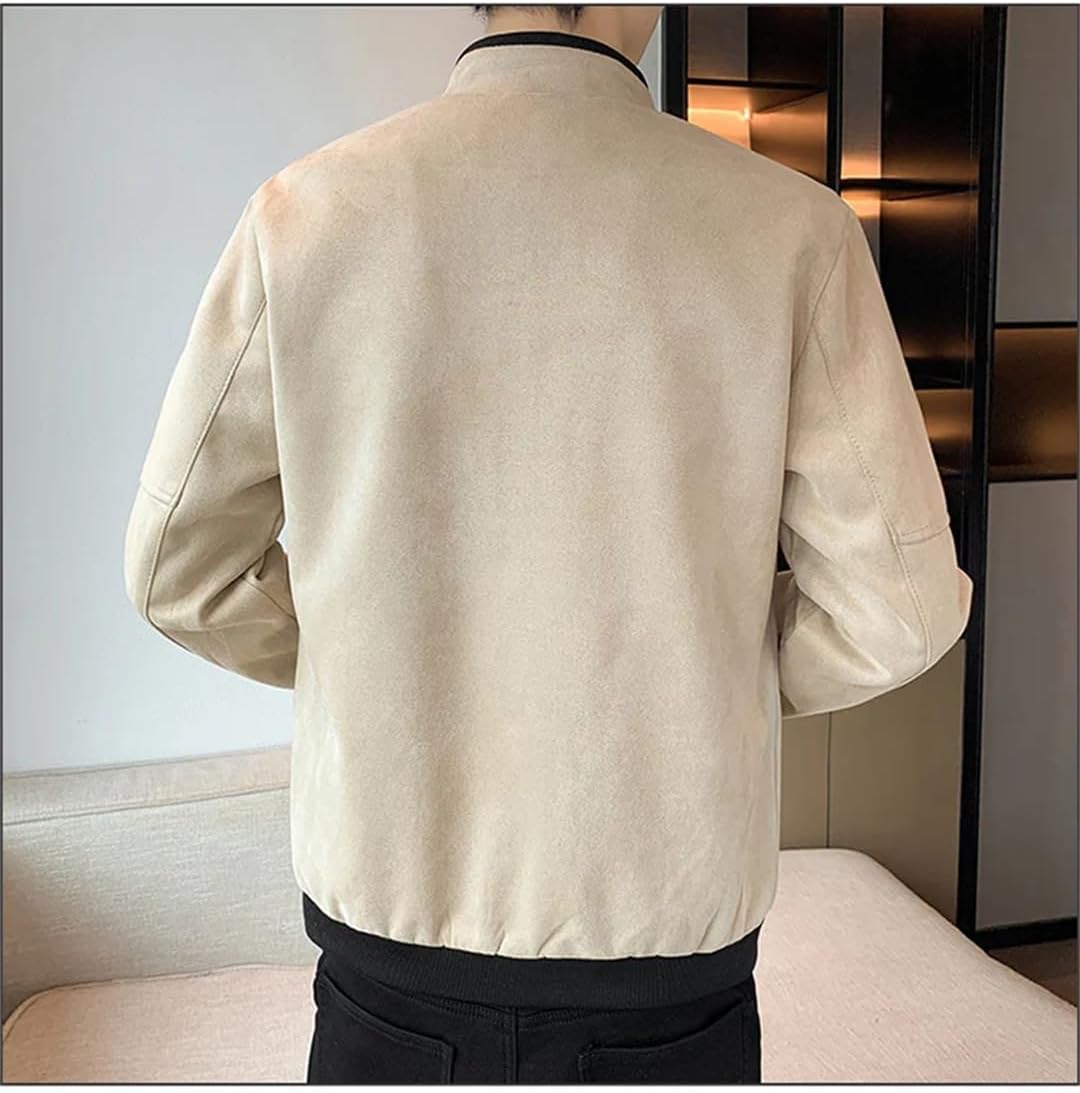 Mens Solid Zipper Thick Jacket Stand Collar Long Sleeves Slim Fit Outerwear Coats With Pockets