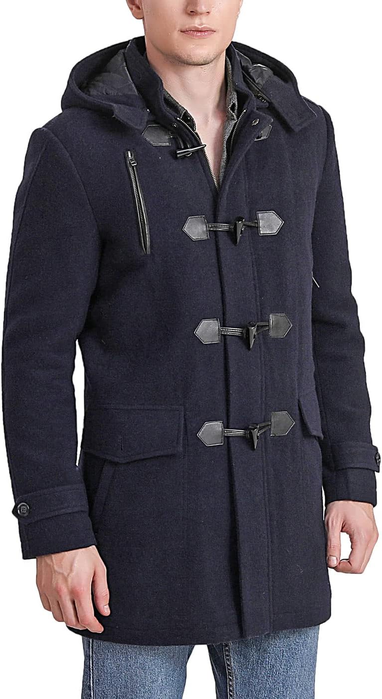BGSD Men Tyson Wool Blend Single Breasted Walking Toggle Duffle Coat with Hood (Also available in Big and Tall)