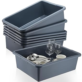 Ziliny 6 Pcs Commercial Bus Tubs 21.1" L x 16.9" w x 6.6" h Large Plastic Tubs Heavy Duty Wash Basin Tote Box for Restaurant Home Hotel Kitchen Organization StorageGray