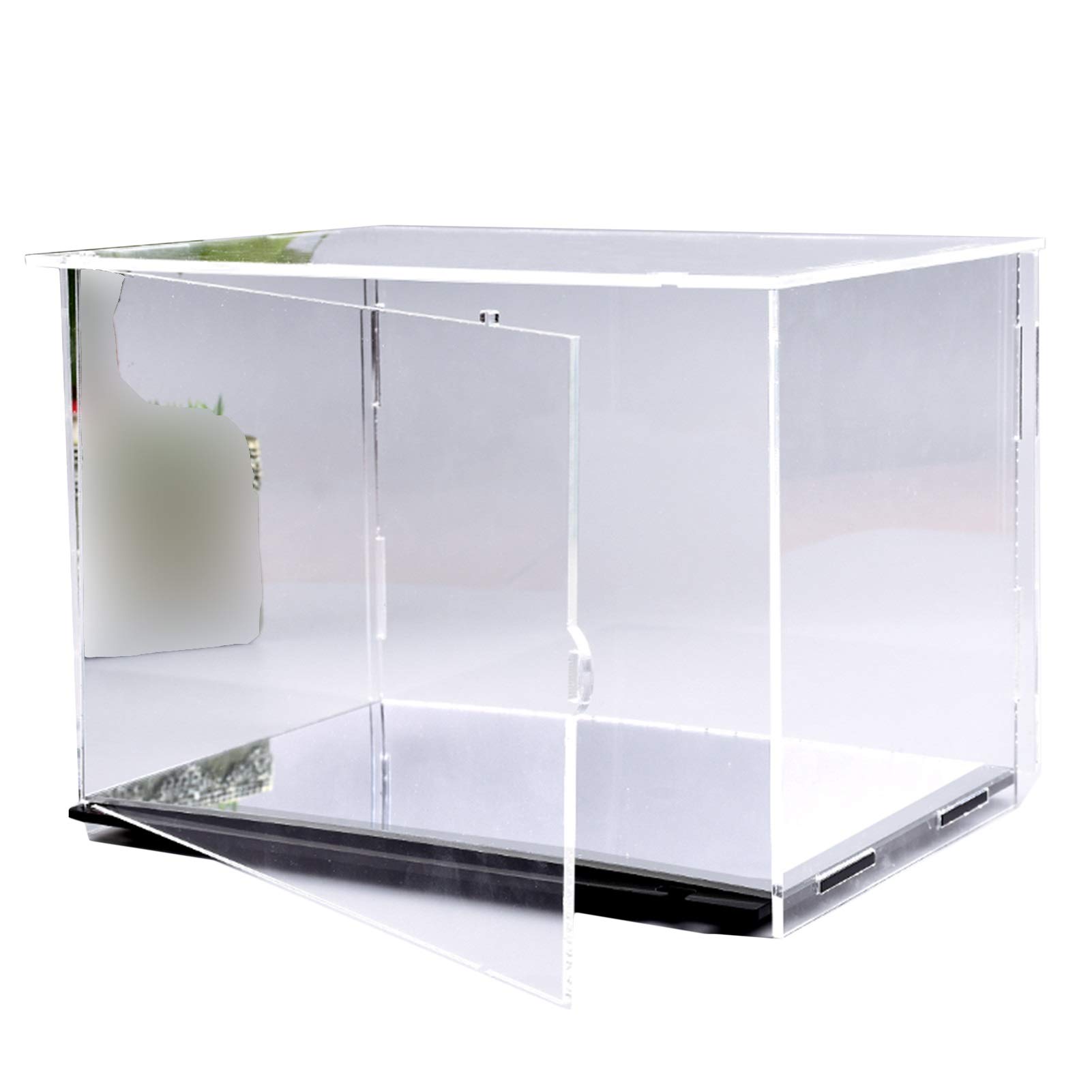 EYRMQWJPC Transparent Showcase Dust Cover, Acrylic Display Case Side Door Protection Mirror Base Clear Black Multiple Sizes(20x20x35CM)