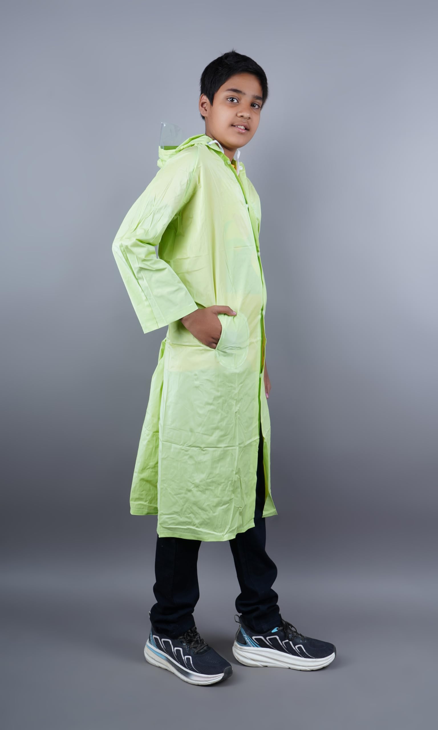 KETKAR Kids PVC Waterproof Long Raincoat School raincoat for kids Pack of 01_Green,12-13 Years - Image 5 thumbnail