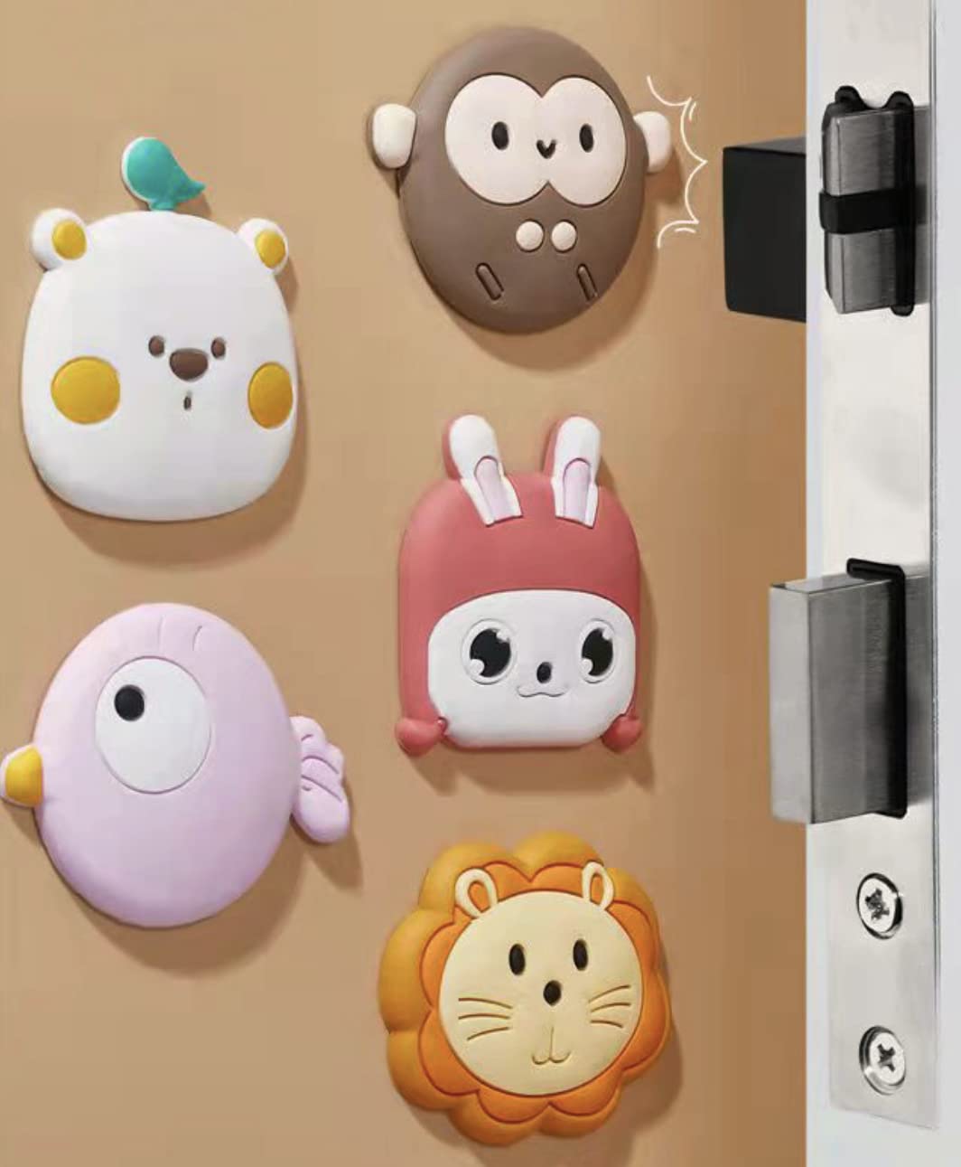 KolorFish Door Stopper Wall Protector (6 Pcs), Bumper Self Adhesive Door Knob Pads Soft Rubber Cute Pattern for Protecting Wall, Fridge Door, Cabinets, Toilet — Amazon image 2