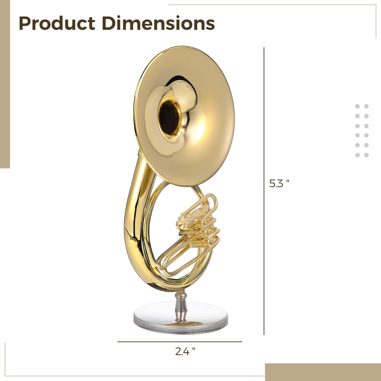 Sousaphone miniature en laiton doré avec support