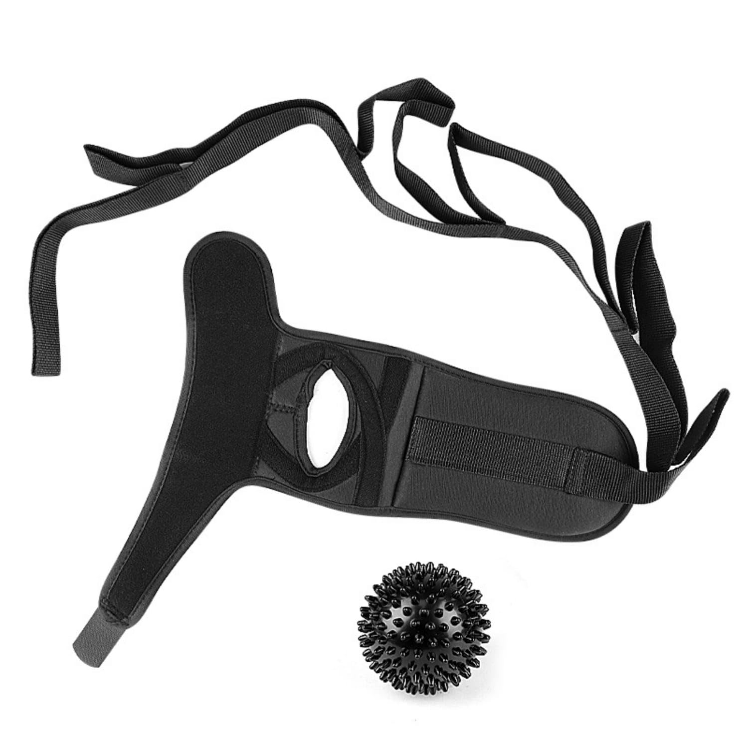 Black Foot Stretch Strap with Massage Ball Adjustable Stretcher Kit Hook-and-Loop Stretching Set Spiky for Athletes, Yogis, Rehab, Mindful Movement Warmups, Black|Support & Protective Gear|Sp-image-16